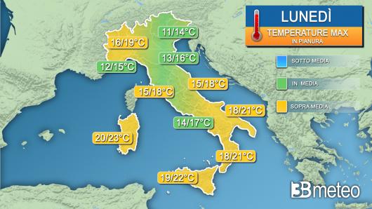 Temperature massime lunedì