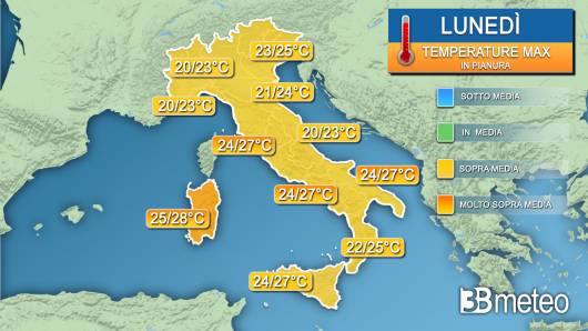 Temperature massime lunedì