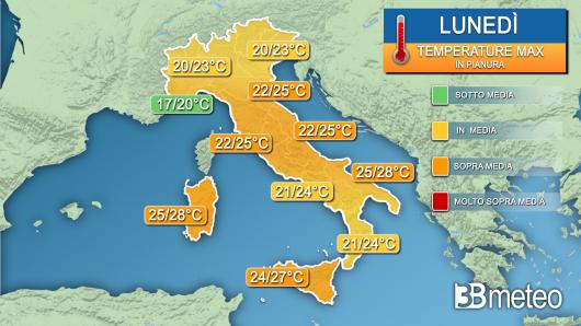 Temperature massime lunedì