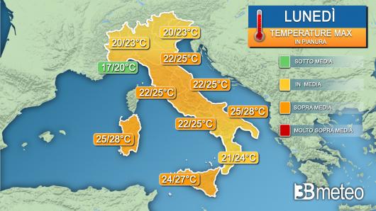Temperature massime lunedì
