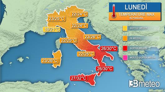 Temperature massime lunedì
