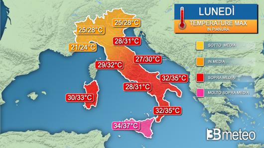 Temperature massime lunedì