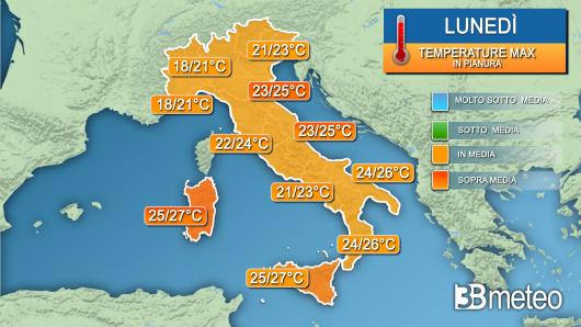 Temperature massime lunedì