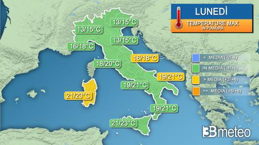 Temperature massime lunedì