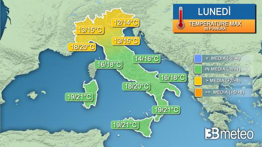 Temperature massime lunedì