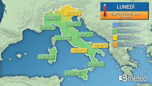 Temperature massime lunedì