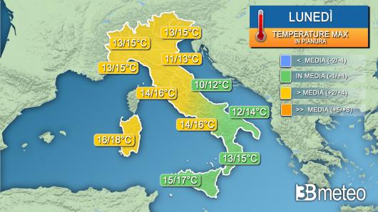 Temperature massime lunedì