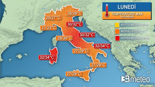  Temperature massime lunedì