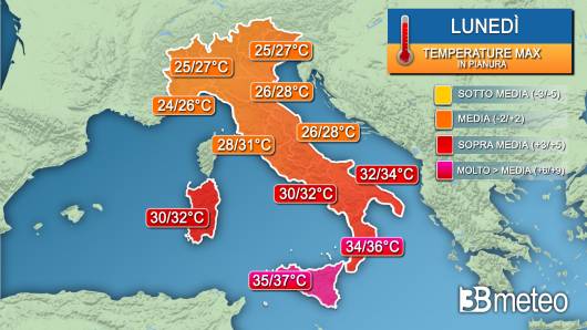 Temperature massime lunedì