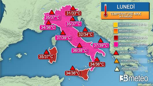 Temperature massime lunedì