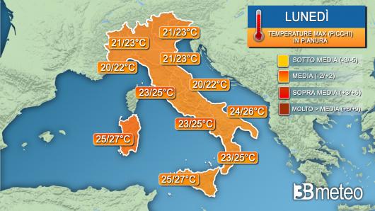 Temperature massime lunedì