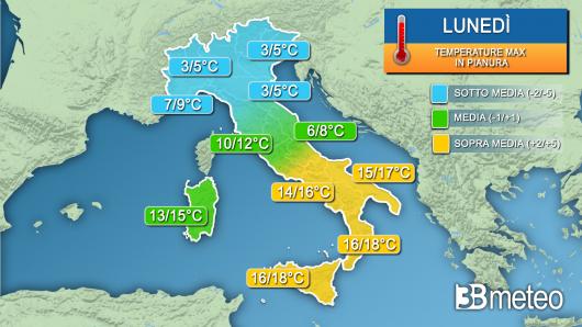 Temperature massime lunedì