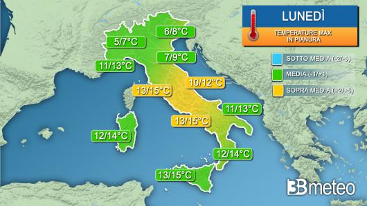 Temperature massime lunedì