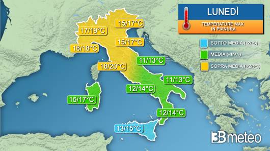 Temperature massime lunedì