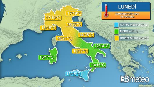 Temperature massime lunedì