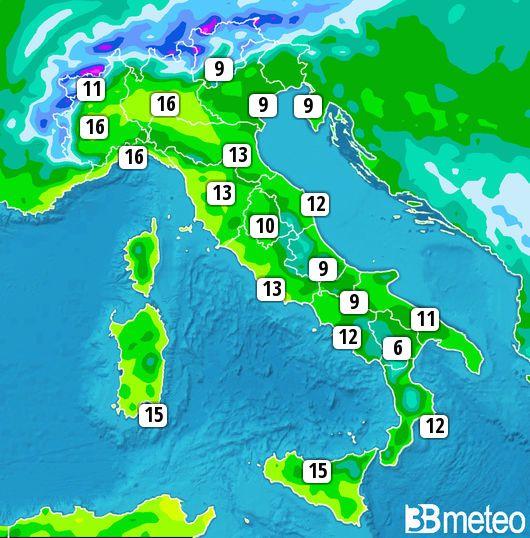 Temperature massime lunedì