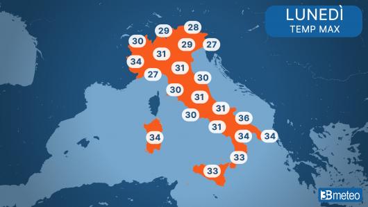 Temperature massime lunedì