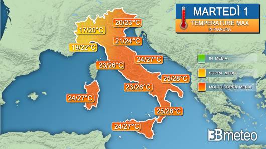 Temperature massime martedì 1 novembre