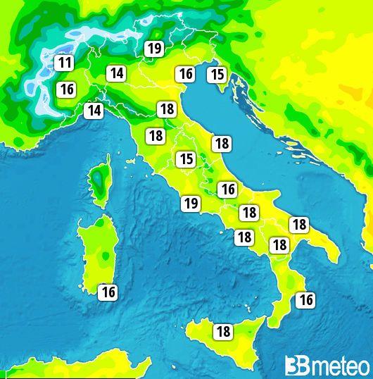 Temperature massime martedì 10 Aprile
