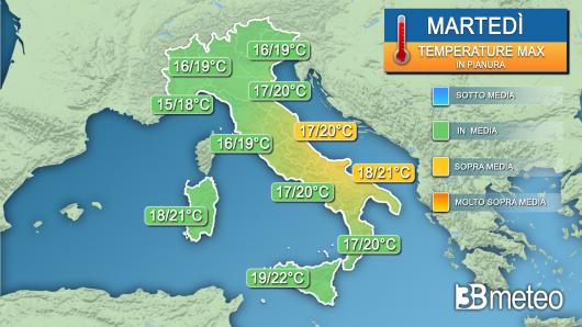 Temperature massime martedì 2 aprile