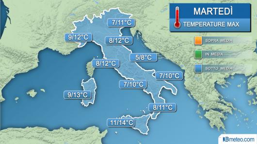 Temperature massime martedì