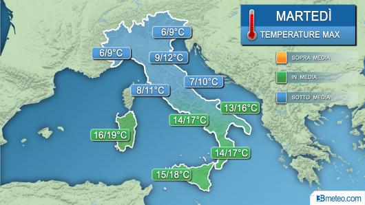 Temperature massime martedì