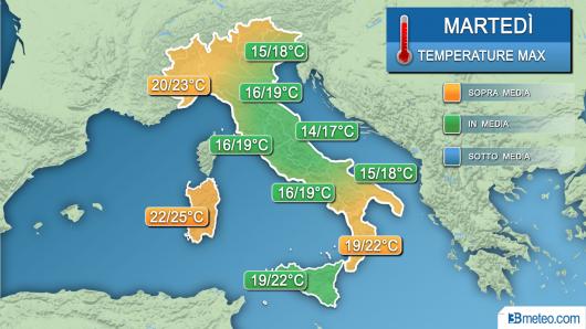 Temperature massime martedì