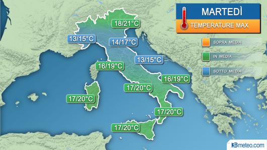 Temperature massime martedì