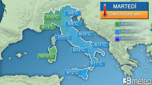 Temperature massime martedì