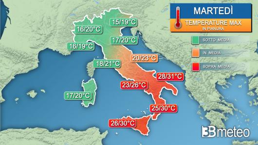 Temperature massime martedì