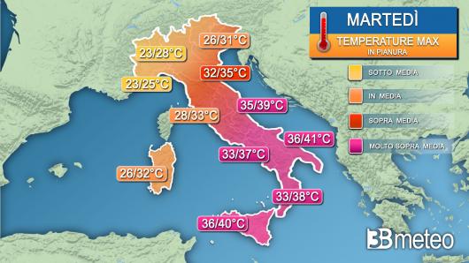 Temperature massime martedì