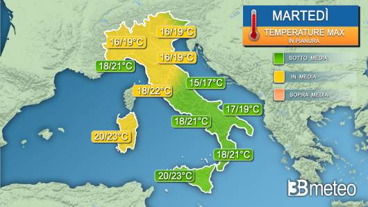 Temperature massime martedì