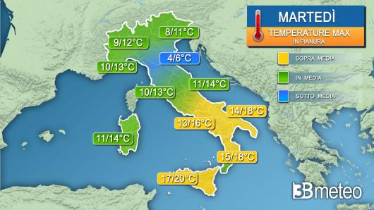 Temperature massime martedì
