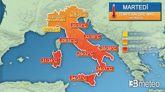 Temperature massime martedì