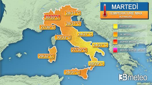 Temperature massime martedì