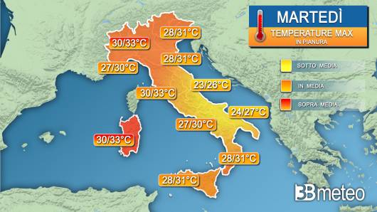 Temperature massime martedì