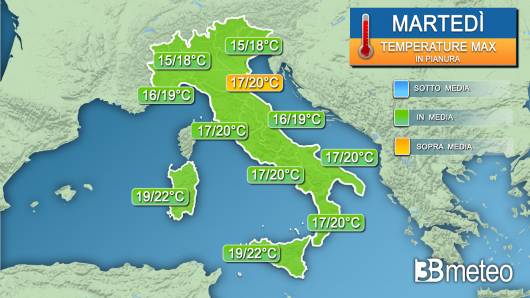 Temperature massime martedì