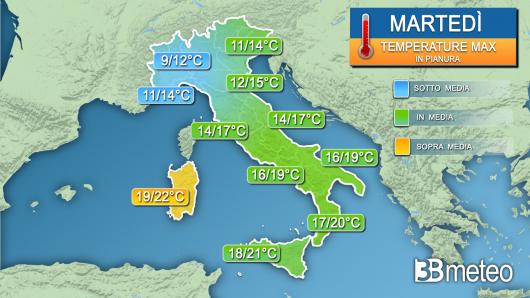 Temperature massime martedì
