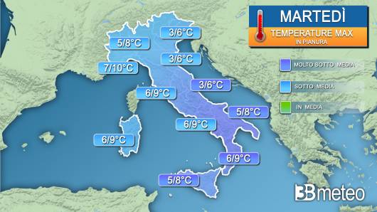 Temperature massime martedì