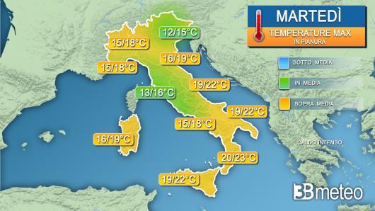 Temperature massime martedì