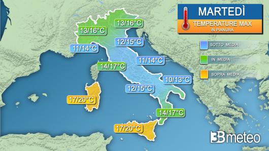 Temperature massime martedì