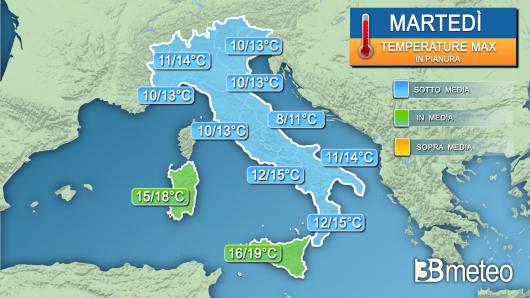 Temperature massime martedì