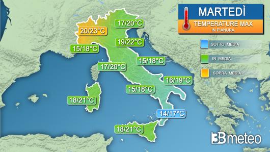 Temperature massime martedì