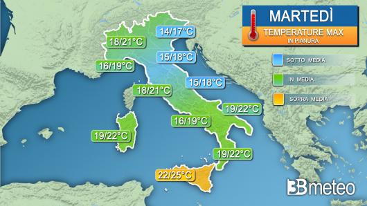 Temperature massime martedì