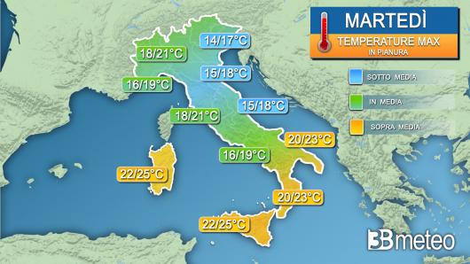 Temperature massime martedì