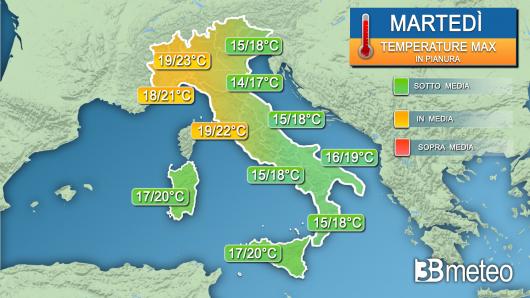 Temperature massime martedì