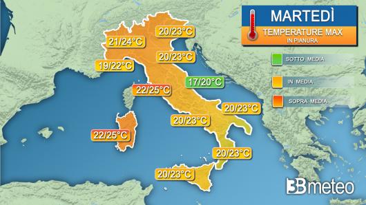 Temperature massime martedì