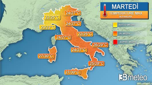 Temperature massime martedì
