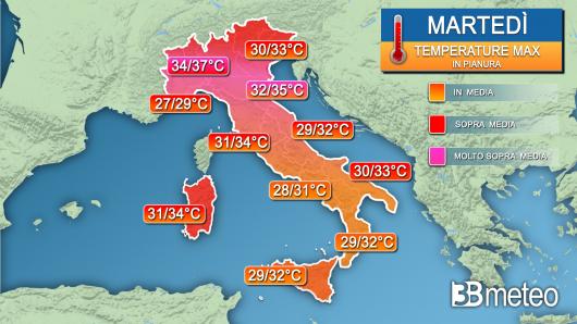 Temperature massime martedì