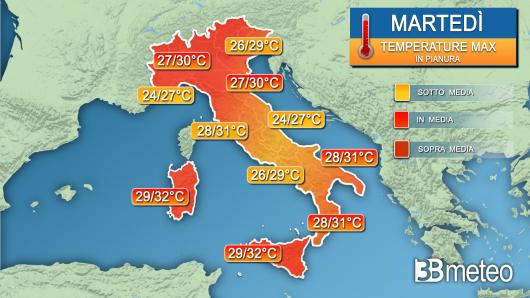 Temperature massime martedì
